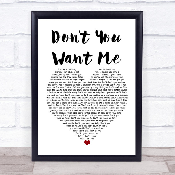 The Human League Don't You Want Me White Heart Song Lyric Poster Print