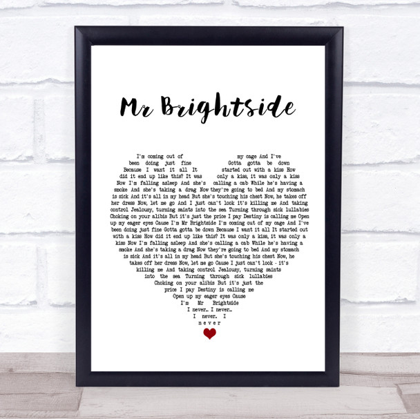 The Killers Mr Brightside White Heart Song Lyric Poster Print