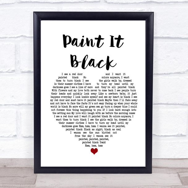 The Rolling Stones Paint It Black White Heart Song Lyric Poster Print