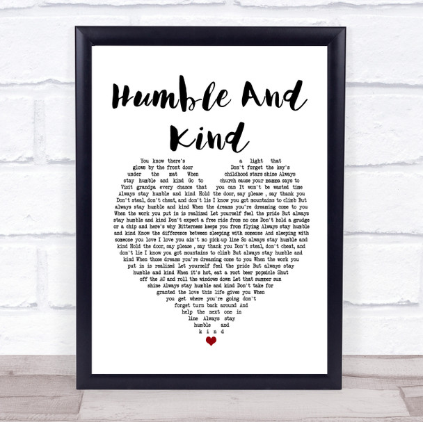 Tim McGraw Humble And Kind White Heart Song Lyric Poster Print