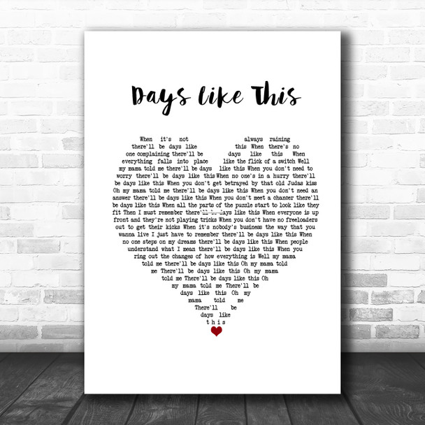 Van Morrison Days Like This White Heart Song Lyric Poster Print