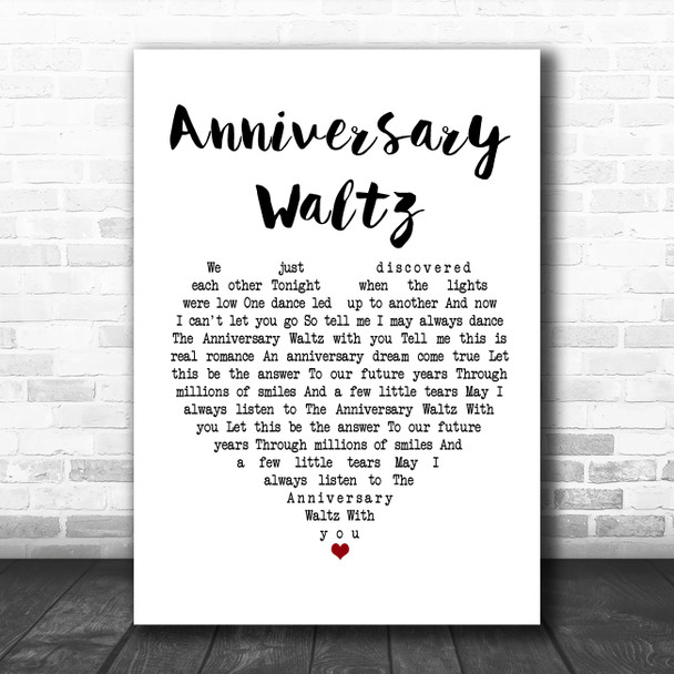 Vera Lynn Anniversary Waltz White Heart Song Lyric Poster Print