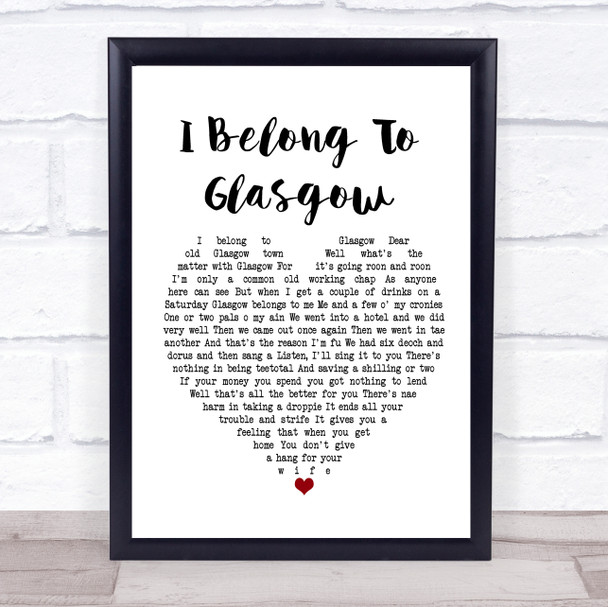 Will Fyffe I Belong To Glasgow White Heart Song Lyric Poster Print