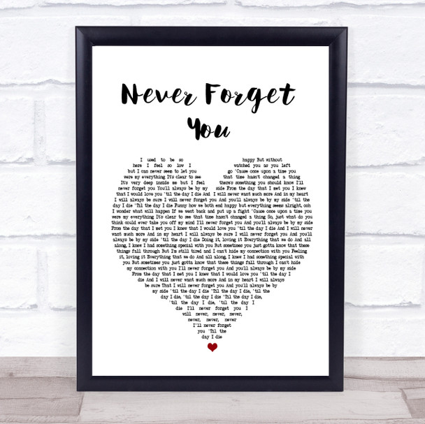 Zara Larsson Never Forget You White Heart Song Lyric Poster Print