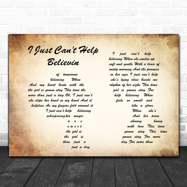 Elvis Presley I Just Can't Help Believin Man Lady Couple Song Lyric Poster Print