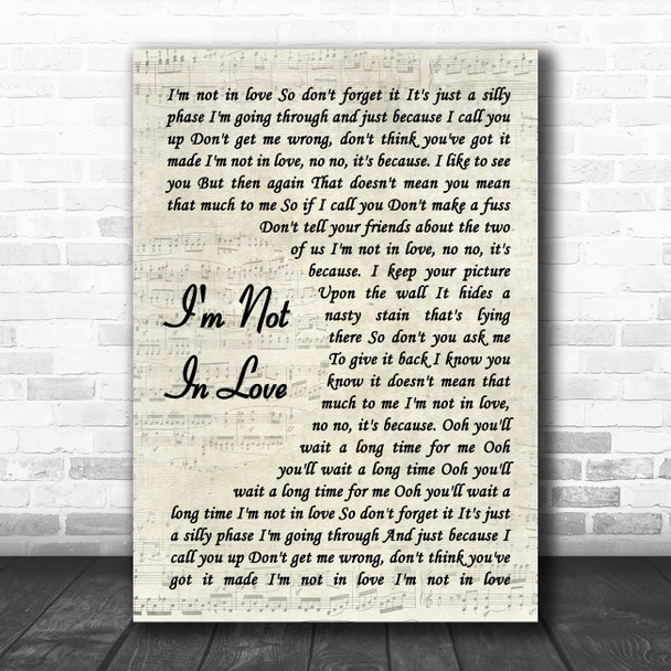 10cc I'm Not In Love Vintage Script Song Lyric Poster Print