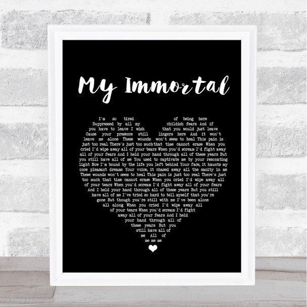 Evanescence My Immortal Black Heart Song Lyric Music Wall Art Print