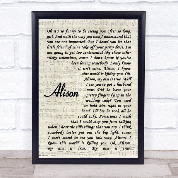 Elvis Costello Alison Vintage Script Song Lyric Poster Print