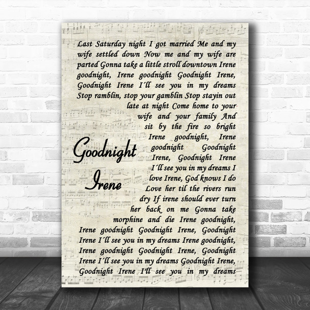 Eric Clapton Goodnight Irene Vintage Script Song Lyric Poster Print