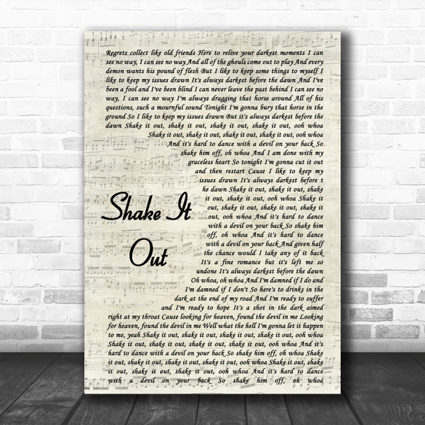 Florence + The Machine Shake It Out Vintage Script Song Lyric Poster Print