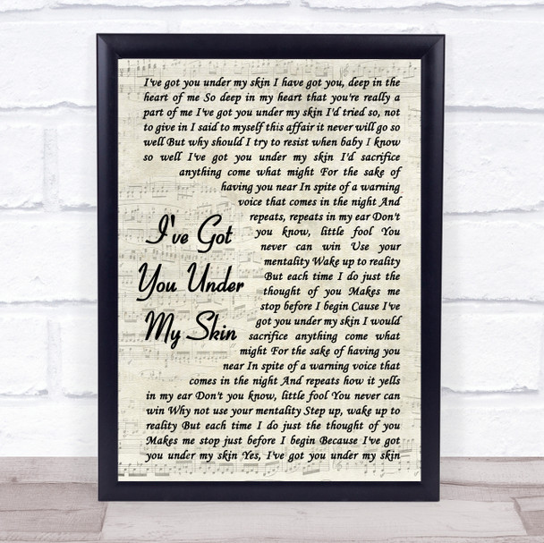 Frank Sinatra I've Got You Under My Skin Vintage Script Song Lyric Poster Print