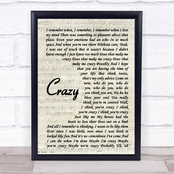 Gnarls Barkley Crazy Vintage Script Song Lyric Poster Print Gnarls Barkley Crazy Vintage Script Song Lyric Poster Print