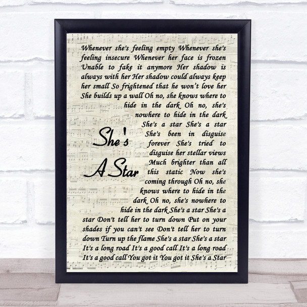 James She's A Star Vintage Script Song Lyric Poster Print