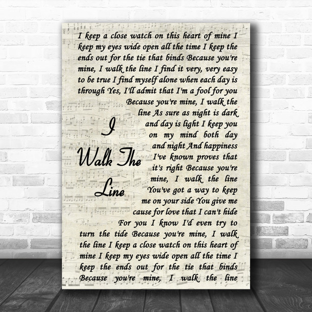 Johnny Cash I Walk The Line Vintage Script Song Lyric Poster Print