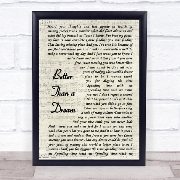 Marty Mone Better Than a Dream Vintage Script Song Lyric Poster Print