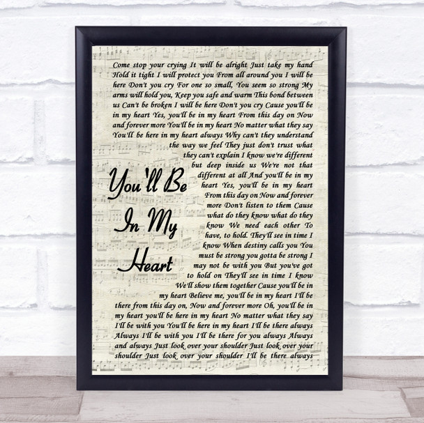 Phil Collins You'll Be In My Heart Vintage Script Song Lyric Poster Print