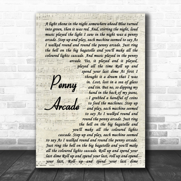 Roy Orbison Penny Arcade Vintage Script Song Lyric Poster Print