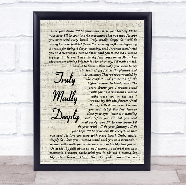 Savage Garden Truly Madly Deeply Vintage Script Song Lyric Poster Print