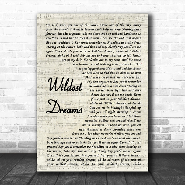Taylor Swift Wildest Dreams Vintage Script Song Lyric Poster Print