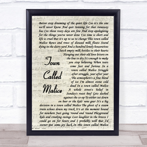 The Jam Town Called Malice Vintage Script Song Lyric Poster Print