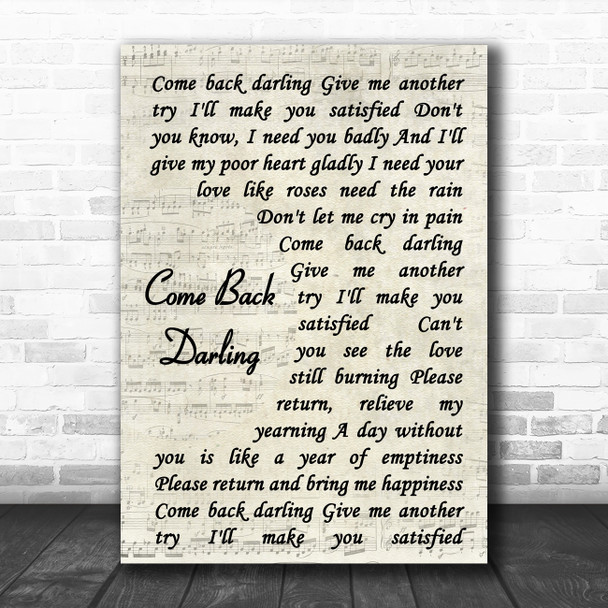 UB40 Come Back Darling Vintage Script Song Lyric Poster Print