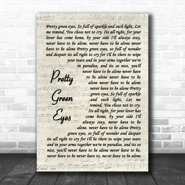 Ultrabeat Pretty Green Eyes Vintage Script Song Lyric Poster Print