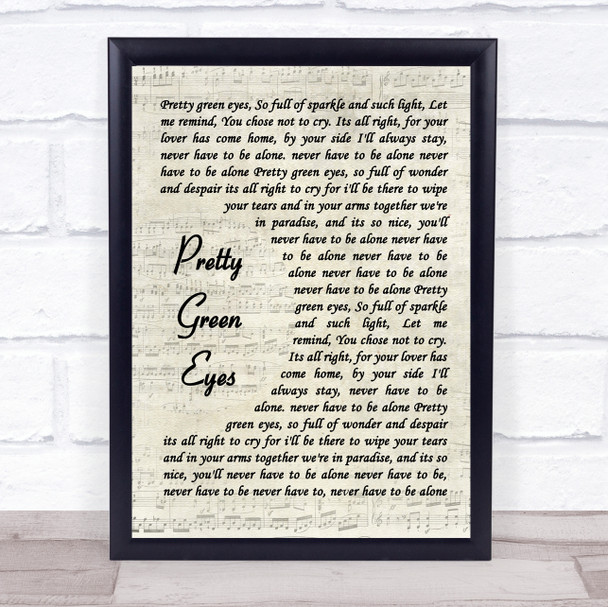 Ultrabeat Pretty Green Eyes Vintage Script Song Lyric Poster Print