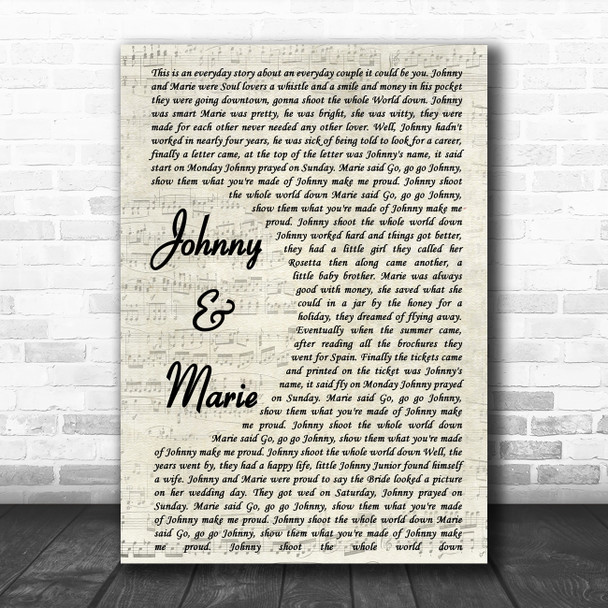 Up & Running Johnny & Marie Vintage Script Song Lyric Poster Print