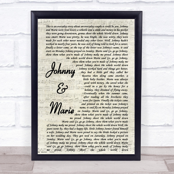 Up & Running Johnny & Marie Vintage Script Song Lyric Poster Print