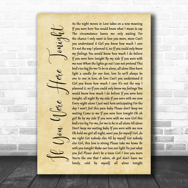 Alexander O'Neal If You Were Here Tonight Rustic Script Song Lyric Poster Print