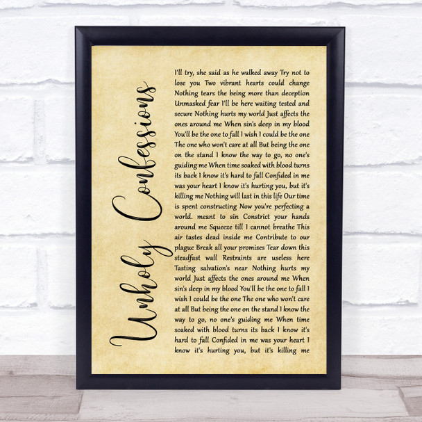 Avenged Sevenfold Unholy Confessions Rustic Script Song Lyric Poster Print