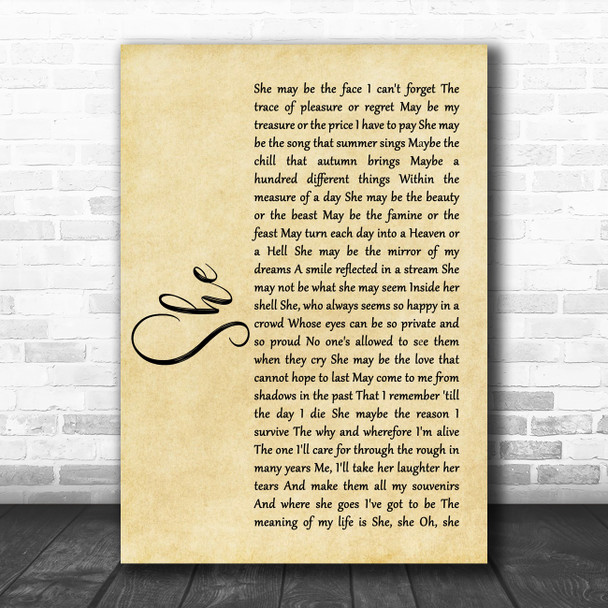 Elvis Costello She Rustic Script Song Lyric Poster Print