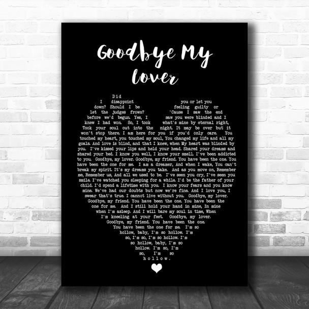 Goodbye My Lover James Blunt Black Heart Song Lyric Music Wall Art Print