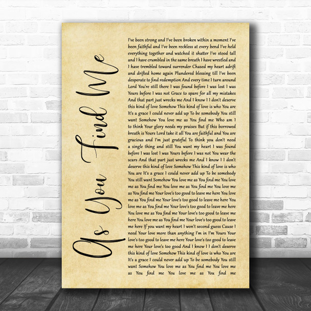 Hillsong United As You Find Me Rustic Script Song Lyric Poster Print