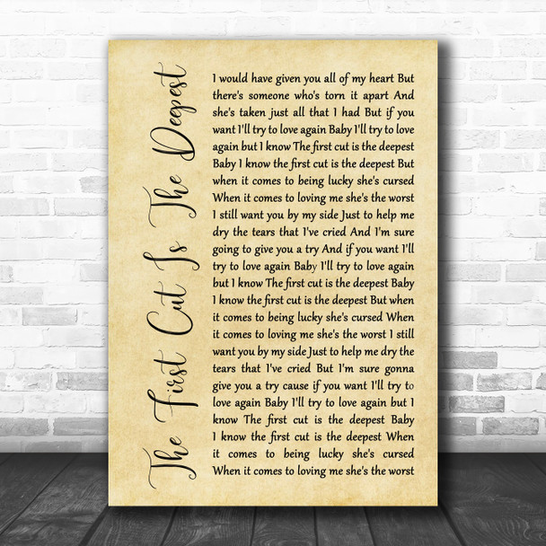 Rod Stewart The First Cut Is The Deepest Rustic Script Song Lyric Poster Print