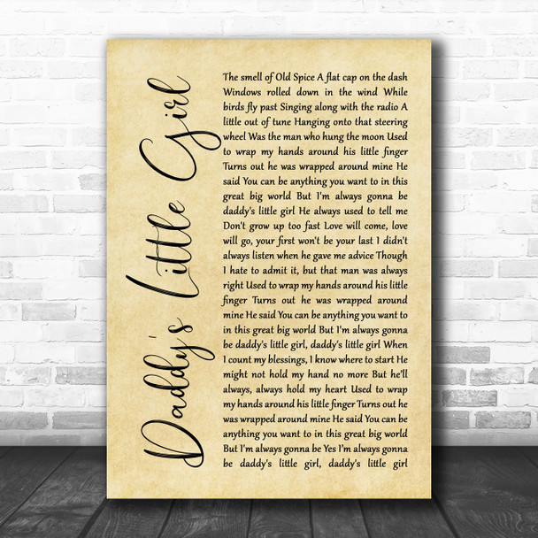The Shires Daddy's Little Girl Rustic Script Song Lyric Poster Print