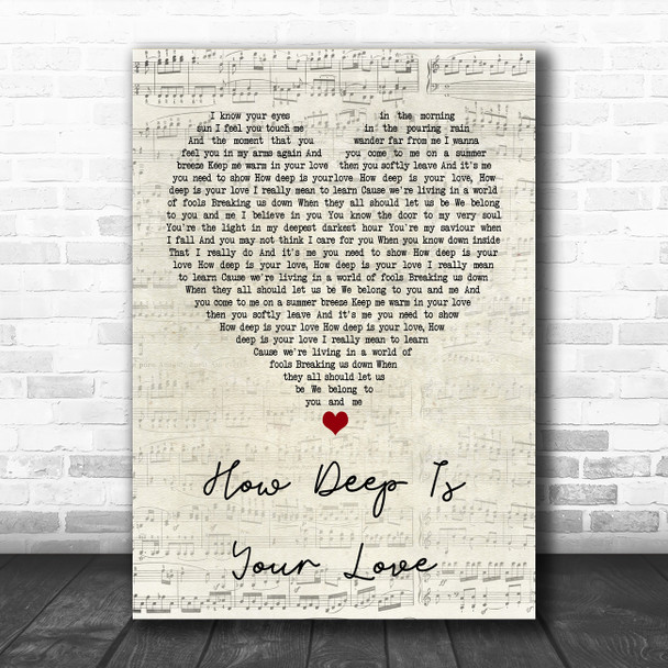 Bee Gees How Deep Is Your Love Script Heart Song Lyric Poster Print