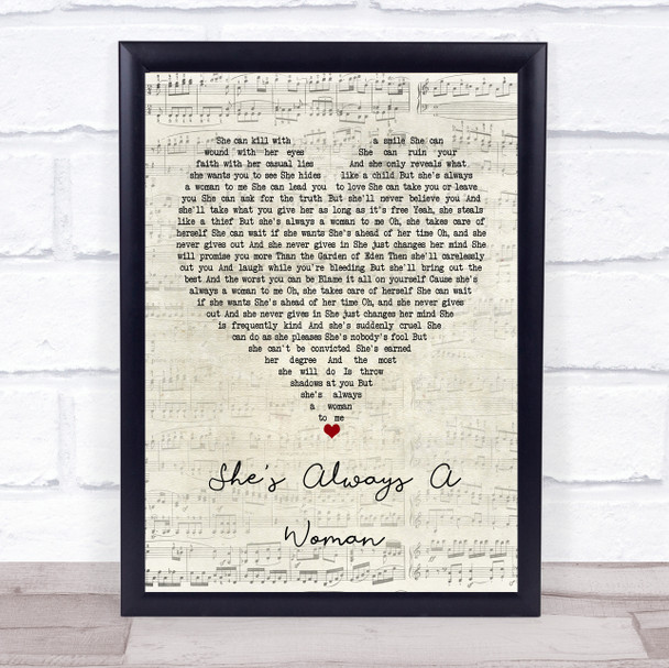 Billy Joel She's Always A Woman Script Heart Song Lyric Poster Print