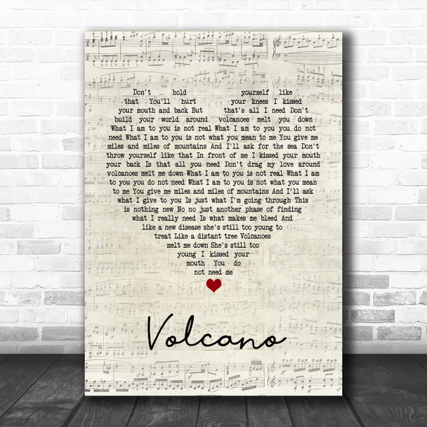 Damien Rice Volcano Script Heart Song Lyric Poster Print