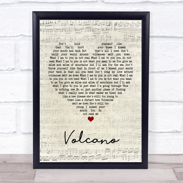 Damien Rice Volcano Script Heart Song Lyric Poster Print