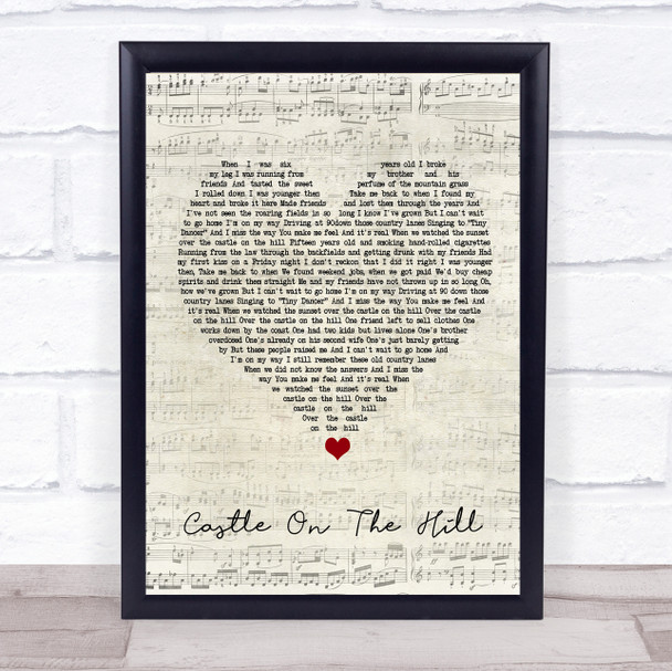 Ed Sheeran Castle On The Hill Script Heart Song Lyric Poster Print