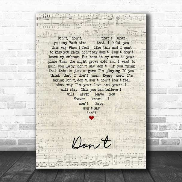 Elvis Presley Don't Script Heart Song Lyric Poster Print