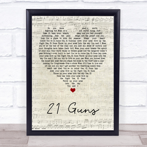 Green Day 21 Guns Script Heart Song Lyric Poster Print