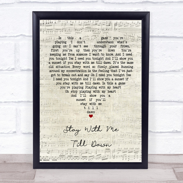 Judie Tzuke Stay With Me Till Dawn Script Heart Song Lyric Poster Print