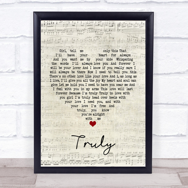 Lionel Richie Truly Script Heart Song Lyric Poster Print