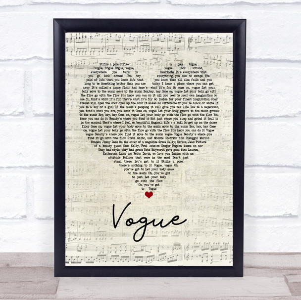 Madonna Vogue Script Heart Song Lyric Poster Print
