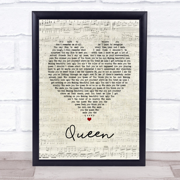 Shawn Mendes Queen Script Heart Song Lyric Poster Print