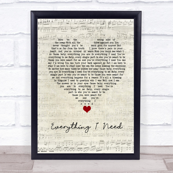 Skylar Grey Everything I Need Script Heart Song Lyric Poster Print