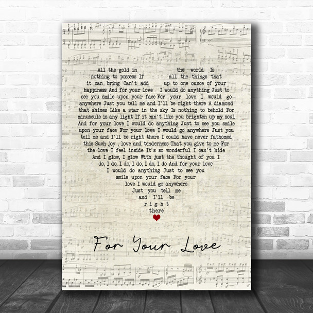 Stevie Wonder For Your Love Script Heart Song Lyric Poster Print