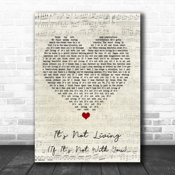 The 1975 It's Not Living (If It's Not With You) Script Heart Song Lyric Poster Print